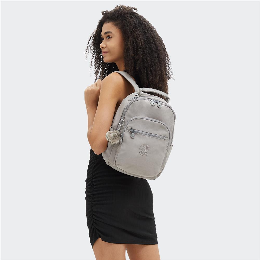 Kipling SEOUL S, Kleiner Schulrucksack mit 11-Zoll-Tabletfach, 14L, Grey Gris (grau)