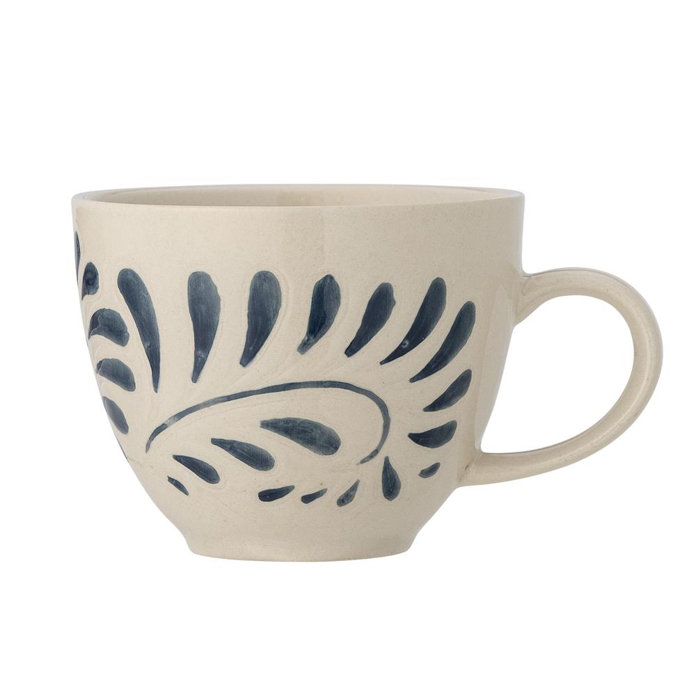 Bloomingville Heikki Tasse – blaue Steingut-Tasse mit geprägtem Muster, 240 ml
