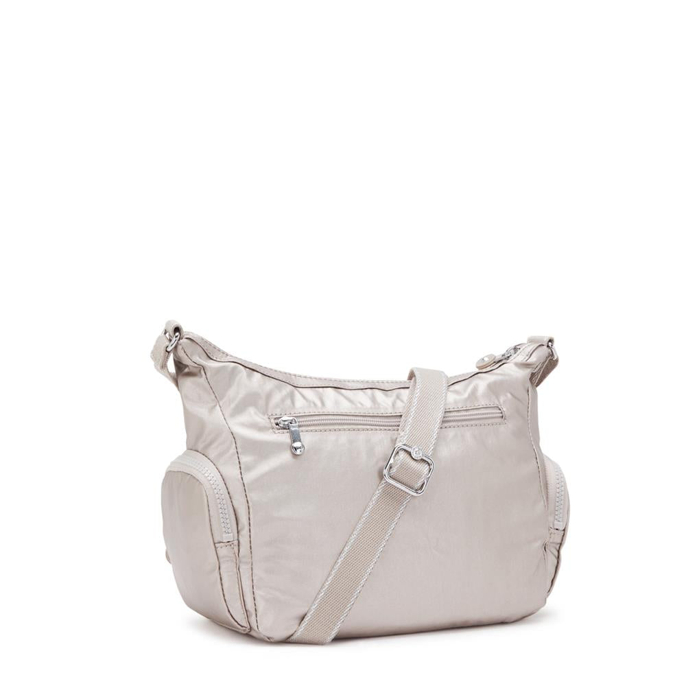 Kipling GABBIE S, Kleine Umhängetasche, Metallic Glow (beige), Schultertasche mit vielen Fächern