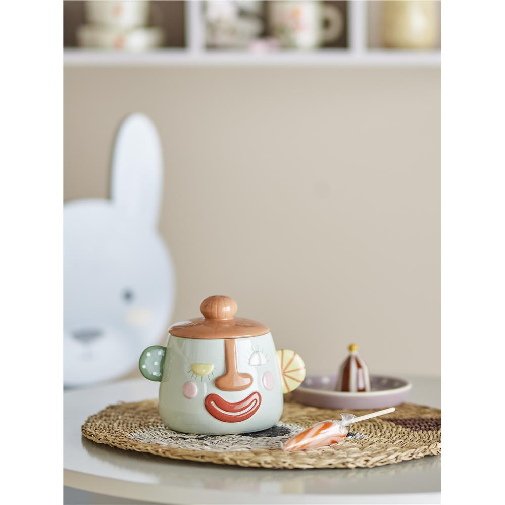 Bloomingville MINI Sylvie Gefäß mit Deckel, Clown, Grau, Steingut