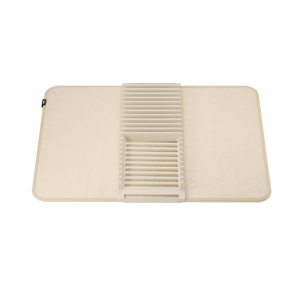 Umbra Udry Geschirr Abtropfgestell und Mikrofaser Abtropfmatte, Faltbar, Platzsparend, 61 x 45 cm, in Beige