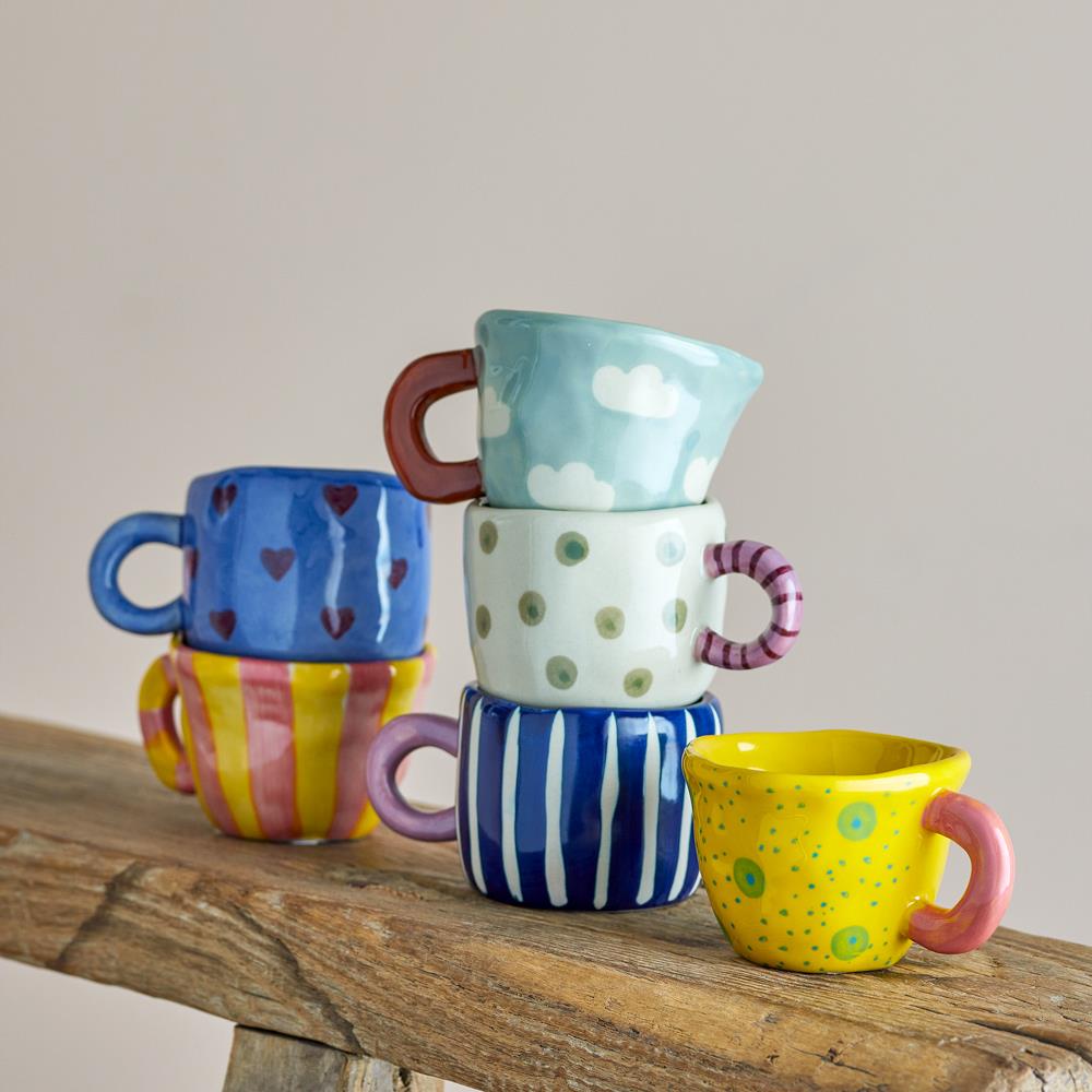 Bloomingville Nini Tasse Grün Steingut D6,5xH5 cm – grüne handbemalte Tasse