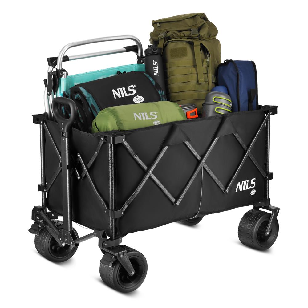 NILS CAMP XXL Bollerwagen faltbar 180L in Schwarz -Campingwagen für Strand & Garten