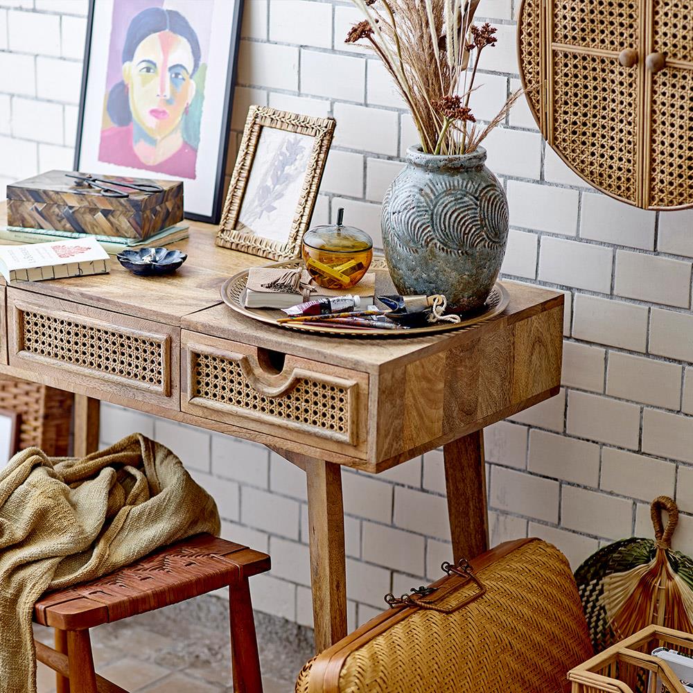 Bloomingville Damian Deko-Vase, Grün, Terrakotta, 22 cm, für Trockenblumen, rustikal