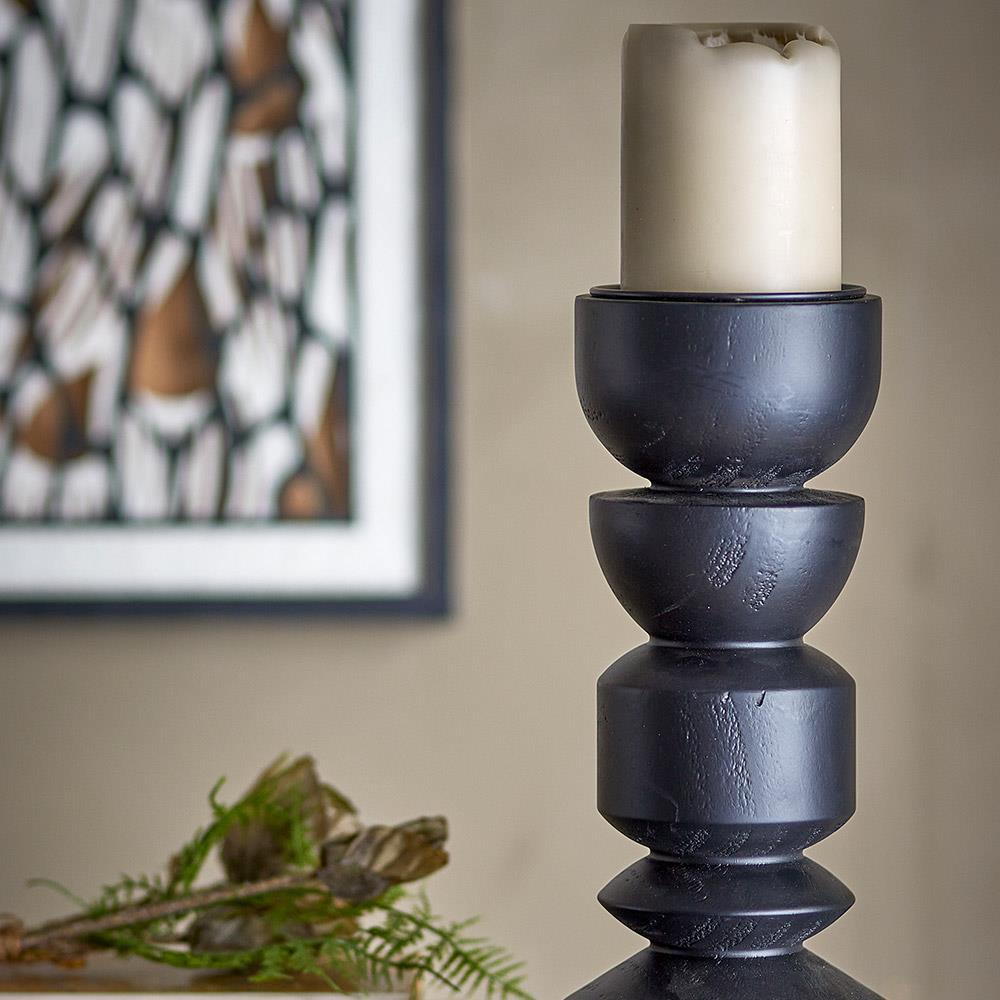 Bloomingville Bowen Kerzenhalter, Schwarz, Kiefernholz, 27,5 cm, skulptural, modern, dekorativ
