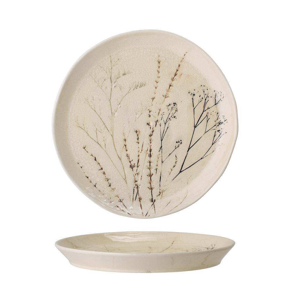 Bloomingville Bea Teller, Natur, 27,5cm, Steingut, mit Blumenmotiv, dänisches Design