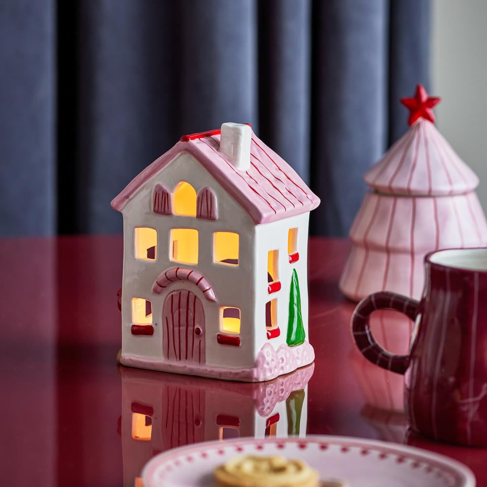 Bloomingville Shirly Teelichthalter Haus Bunt Steingut Weihnachtsdeko