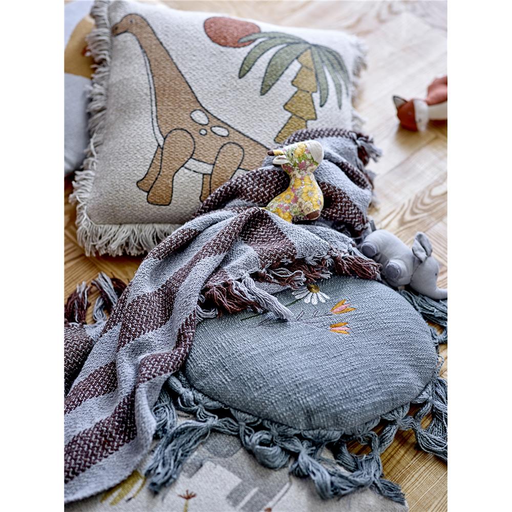 Bloomingville MINI Kissen Elinna Grau 35,5 cm Baumwolle Quasten Dekokissen Kuschelkissen dänisches Design