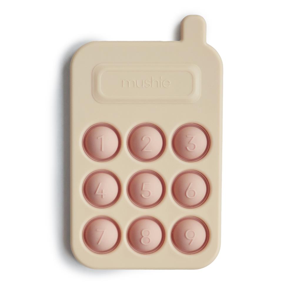 Mushie Sensorik-Spielzeug Telefon, Blush, aus Silikon, BPA-frei