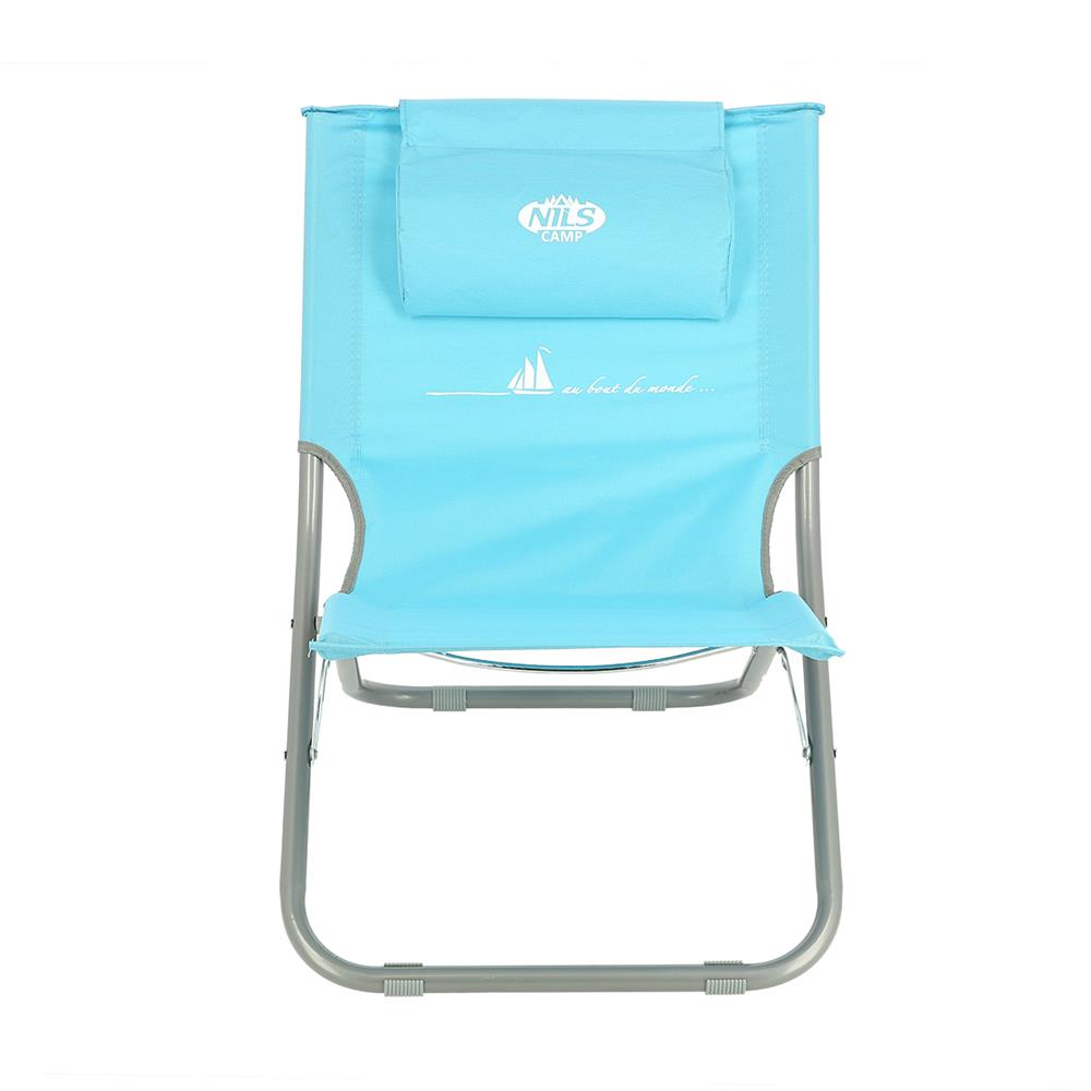 NILS CAMP Strandstuhl mit Kissen Blau - klappbarer Outdoorstuhl für Strand & Camping