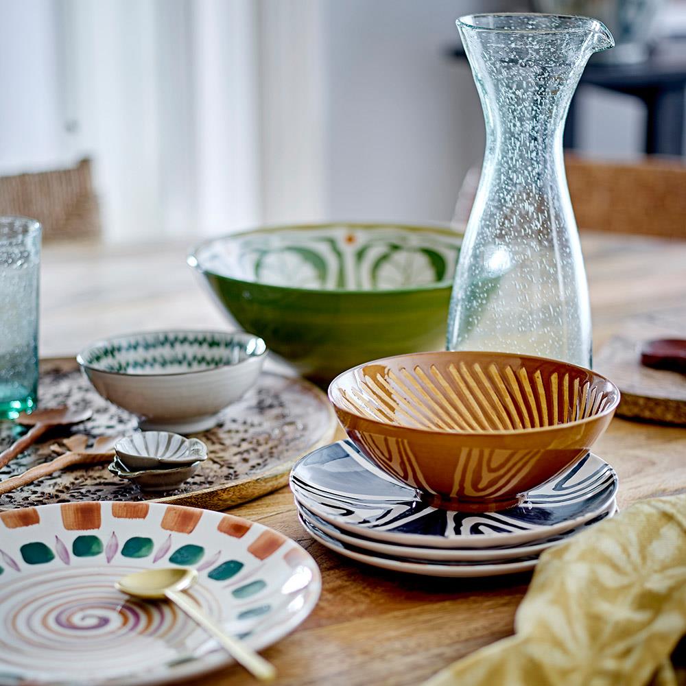 Bloomingville Heikki Schale – braune Steingutschale mit geprägtem Muster, Ø 19 cm