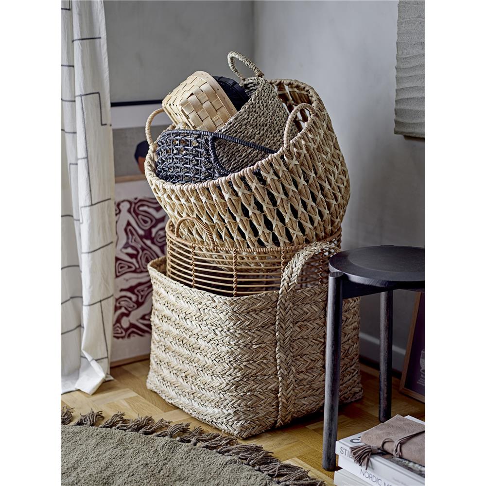 Bloomingville Joane Korb 2er Set Ratten Schwarz 32 x 14 cm