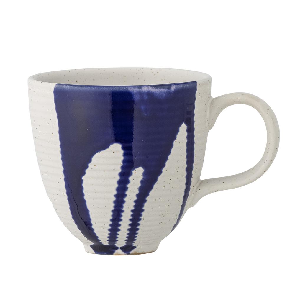 Bloomingville Okayama Tasse in Weiß/Blau, 310ml, aus Steingut