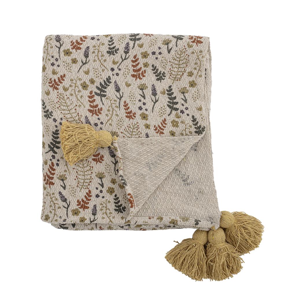 Bloomingville MINI Filipa Decke 130x160cm Blumenmotiv Baumwolle Quasten Kuscheldecke Kinderdecke