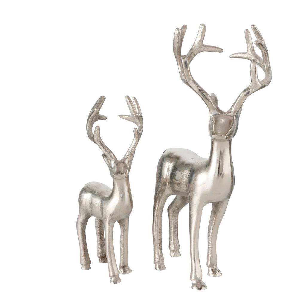 BOLTZE Dekofigur Hirsch Thielo Silber stehend 2er Set Weihnachtsdekoration Landhaus Design