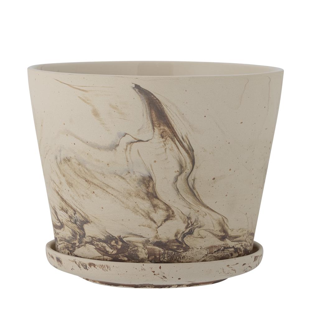 Bloomingville Stacy Blumentopf mit Untersetzer, Braun, Steingut D21xH17 cm