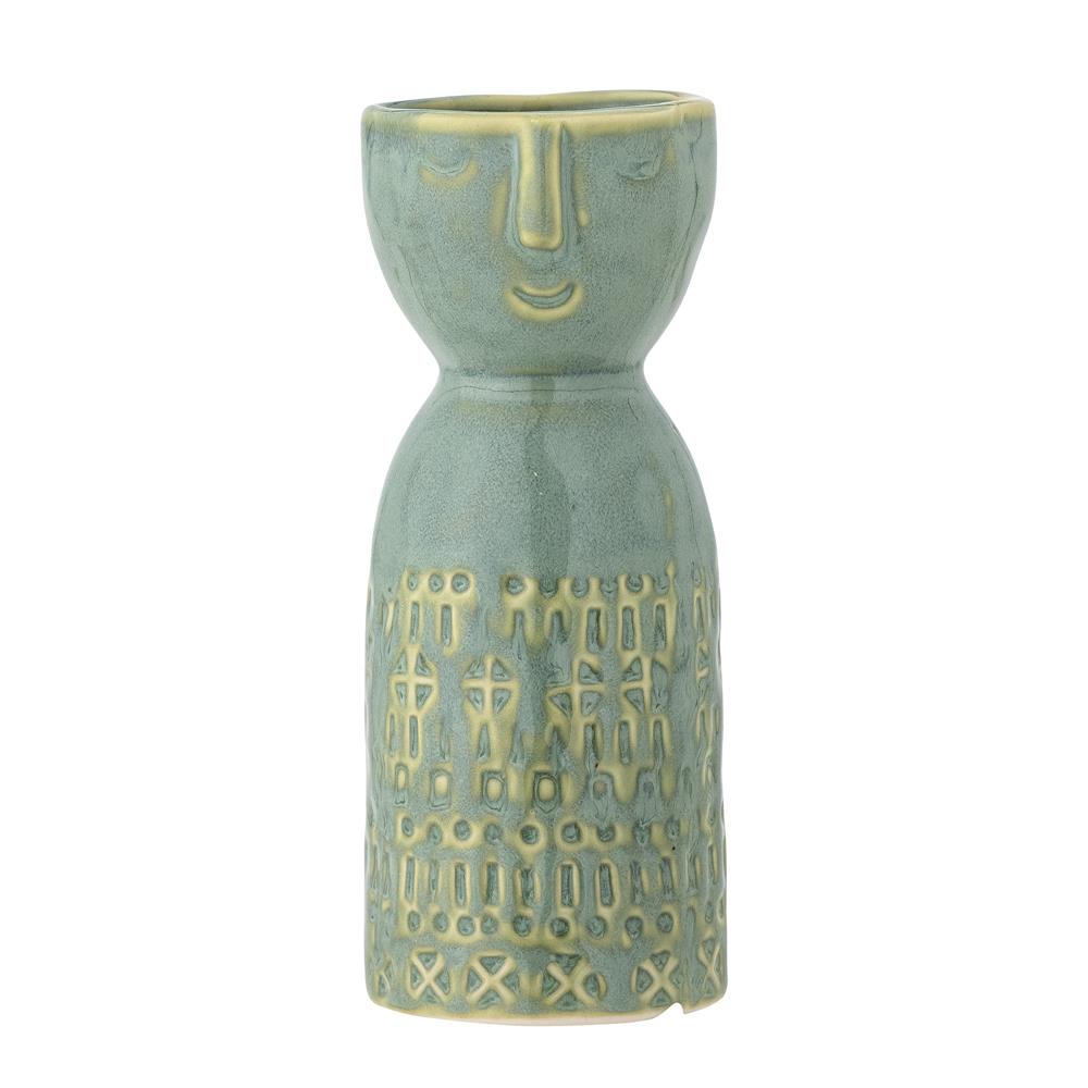 Bloomingville Embla Vase in Grün, 14,5cm, aus Steingut handgefertigt