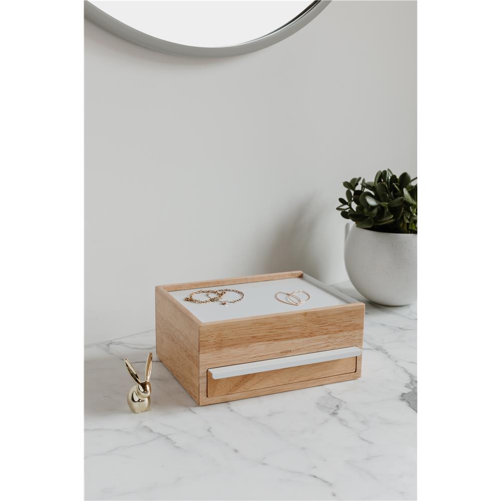 Umbra Stowit Design Schmuckkasten Weiß/Natur moderne Schmuck Box mit Geheimfächern für Ringe Armbänder Uhren Halsketten Ohrringe und Accessoires