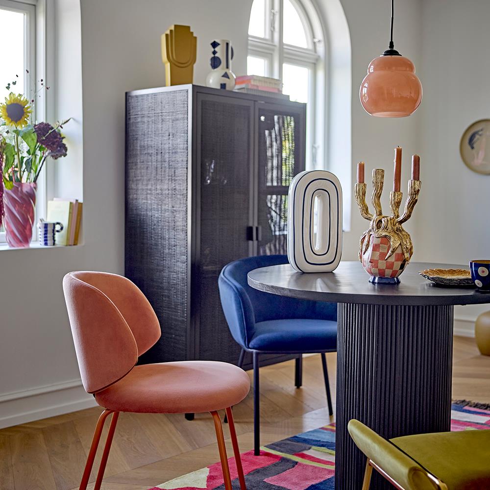 Bloomingville Mae Vase, Blau, Keramik – handbemalte Streifen, dekorativ & einzigartig