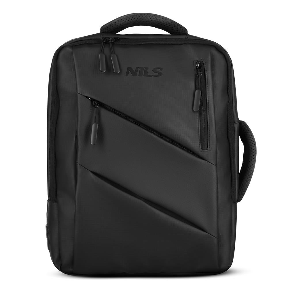 NILS Laptop Rucksack 15L Schwarz - mit USB- und USB-C-Anschlüssen Arbeit Schule Uni Reisen