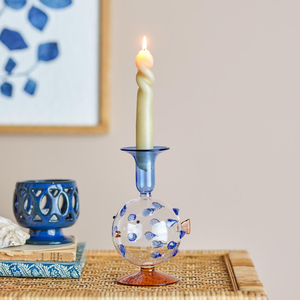 Bloomingville Phila Kerzenhalter Blau Glas D11xH17 cm Deko