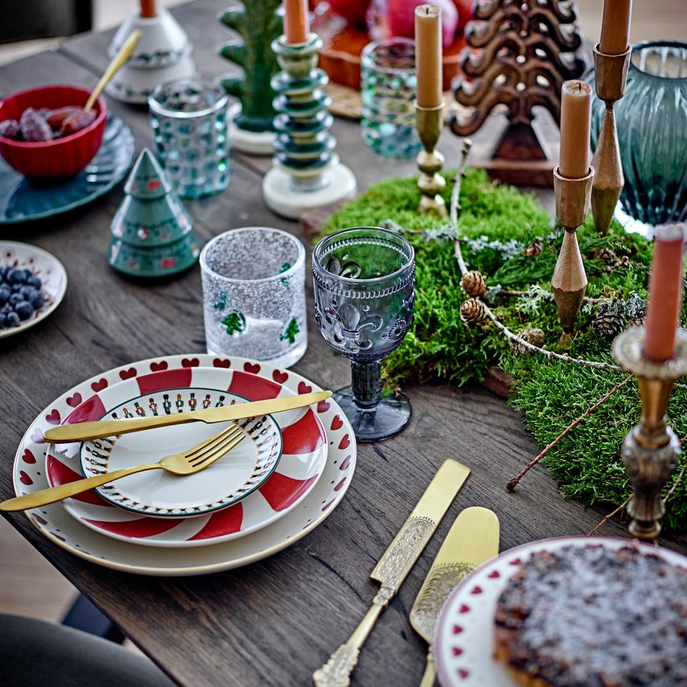 Bloomingville Jolly Weihnachtsteller, Grün, Steingut 16 cm mit Nussknacker-Motiv