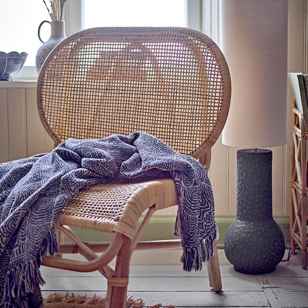 Bloomingville Bresso Decke, Blau, recycelte Baumwolle, 160x130 cm, mit Fransen, waschbar