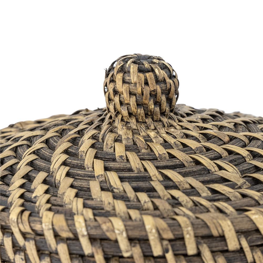 Bloomingville Leoonie Korb mit Deckel, Schwarz, Rattan – dekorative Aufbewahrung mit Naturmuster