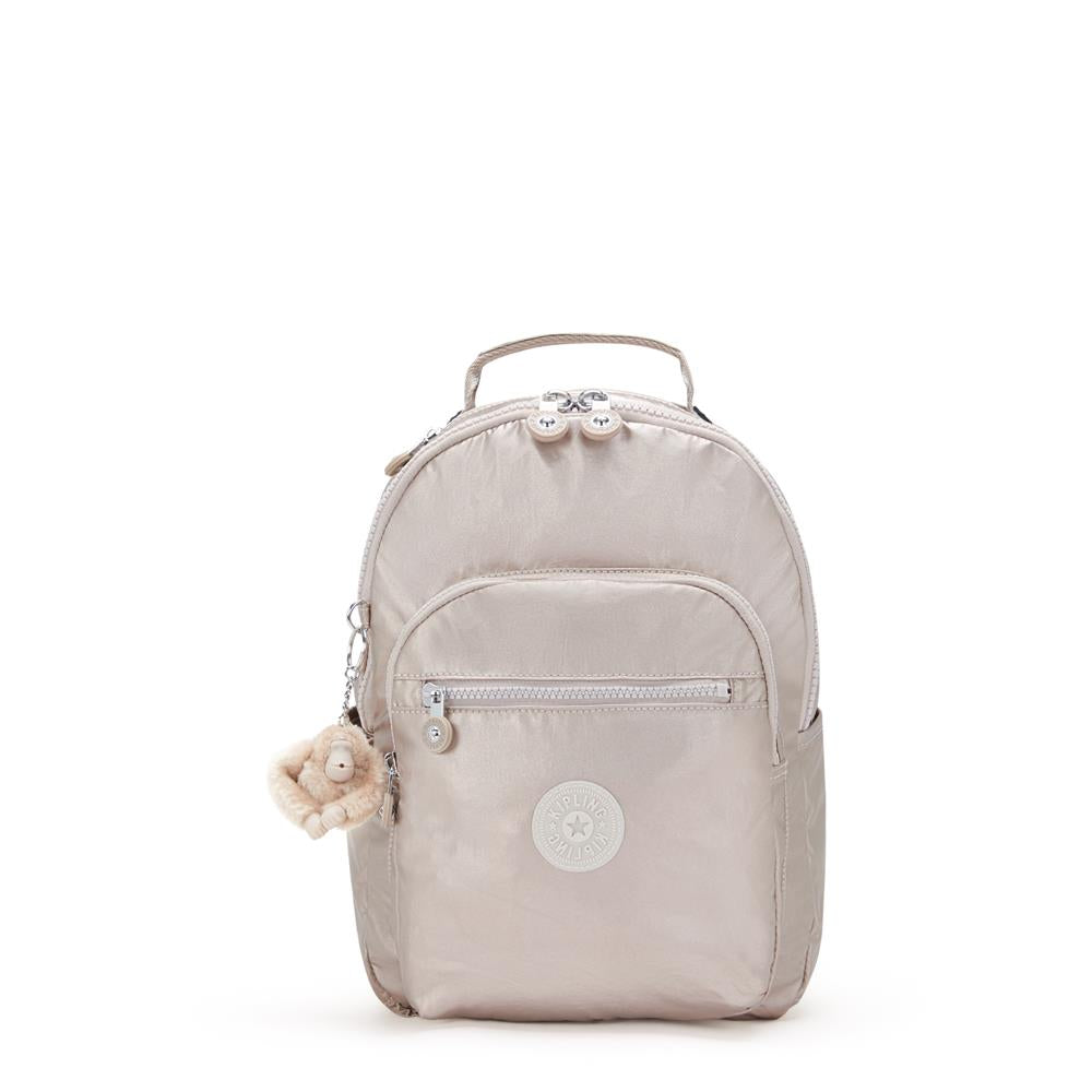 Kipling SEOUL S, Kleiner Schulrucksack mit 11-Zoll-Tabletfach, 14L, Metallic Glow (beige)