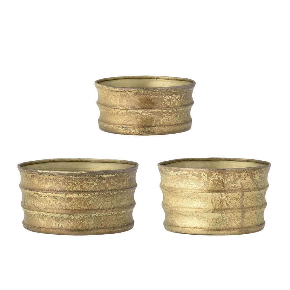 Bloomingville Lucilla Blumentopf 3er-Set – Dekotöpfe aus Metall im rustikalen Goldlook