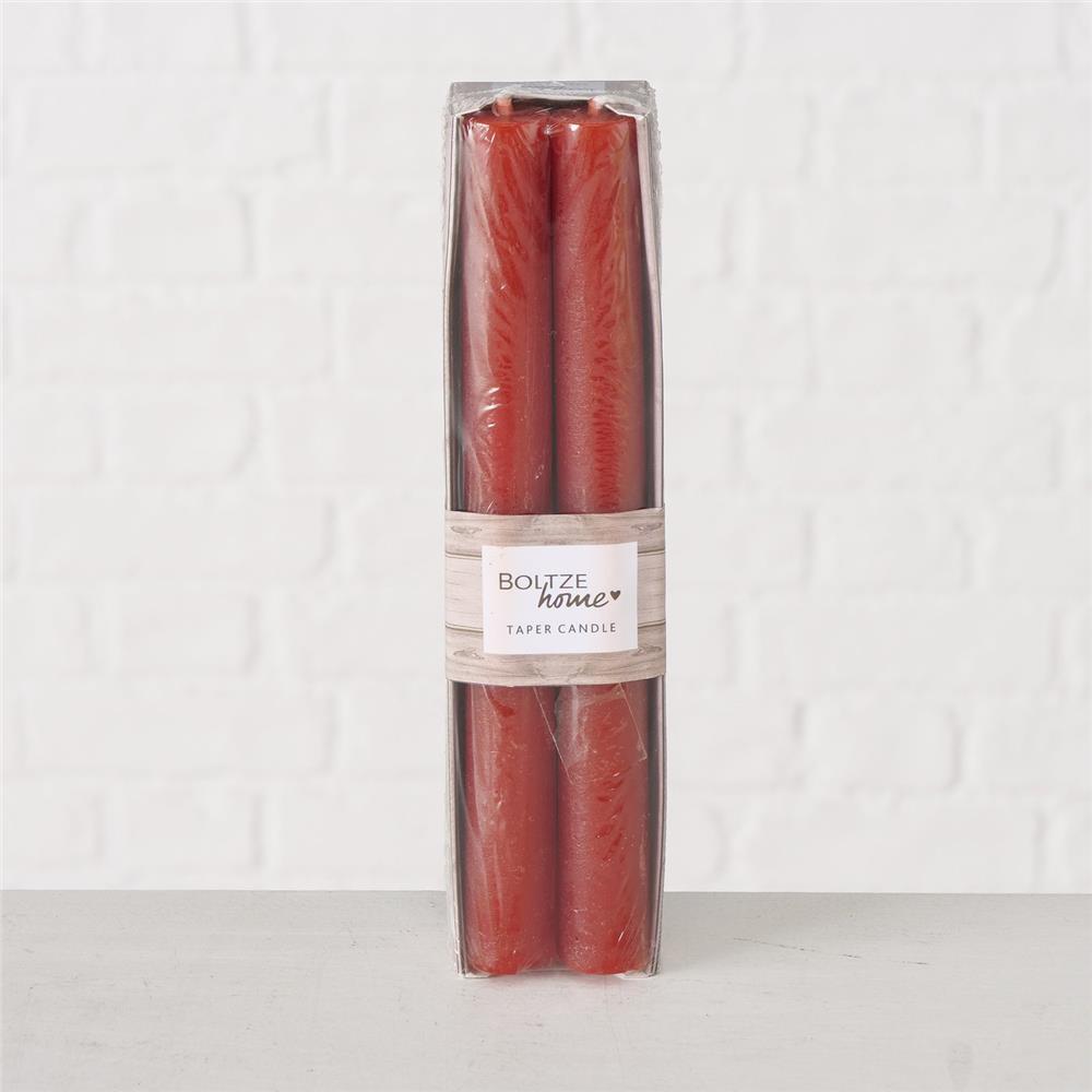 BOLTZE Stabkerze Melia rot 4 Stück 20cm Kerzen Wachskerzen Leuchterkerzen Tafelkerzen