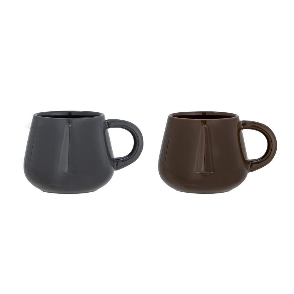 Bloomingville Noela Tassen, Braun, Steingut D9,5xH8 cm, 2er Set