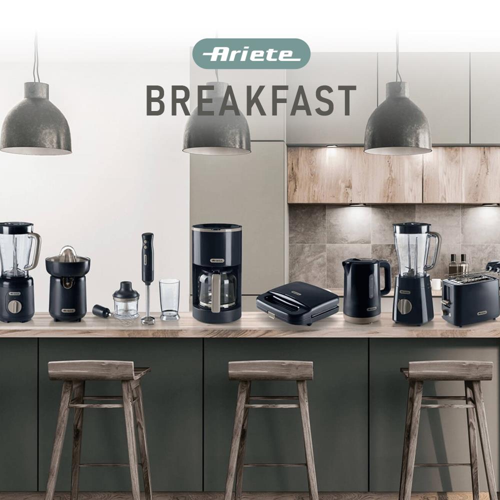Ariete Breakfast Stabmixer-Set, Dunkelgrau, 3in1 Pürierstab Set, 700W, Klassisches Design