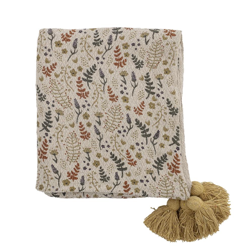 Bloomingville MINI Decke Filipa 130x160cm Blumenmotiv Baumwolle Quasten Kuscheldecke Kinderdecke