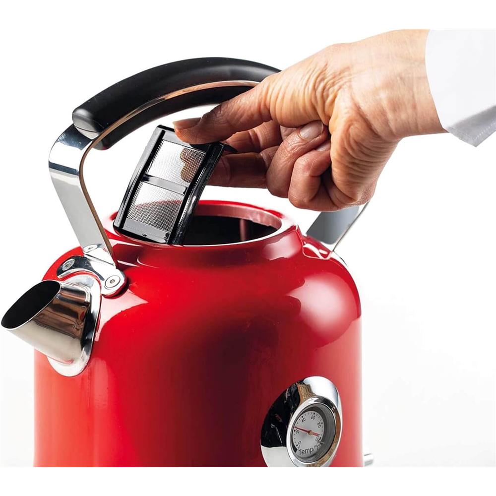Ariete Moderna Wasserkocher, Rot, 1,7L, Edelstahlgehäuse, 2000W, Modernes Design