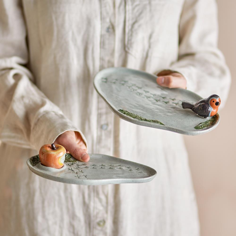Bloomingville Bleak Servierplatten-Set Grau Steingut 2-teilig