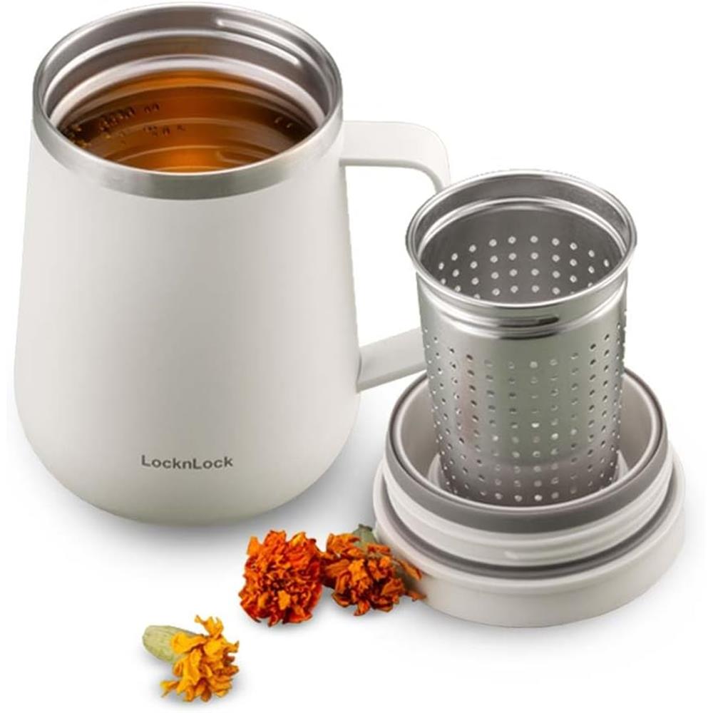 LocknLock Metro Teetasse 400 ml Beige - Thermobecher mit Teesieb Edelstahl auslaufsicher