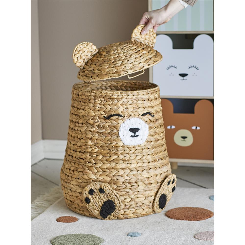 Bloomingville MINI Timone Korb mit Deckel, Bär, Spielzeugkiste, Aufbewahrungskorb, dänisches Design