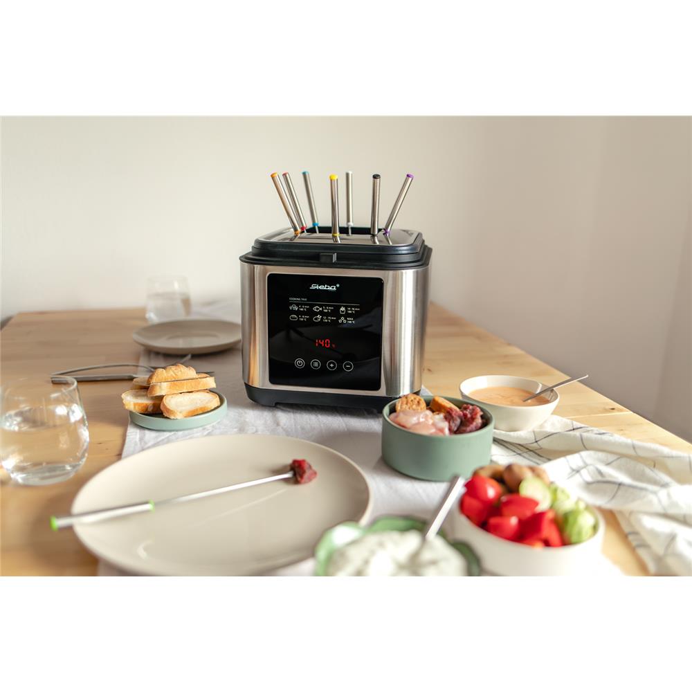 Steba DF 150 F Fritteuse mit Fondue-Set – 2,5L, stufenloser Temperaturregler, 1200W, Edelstahlgehäuse, inkl. 8 Fonduegabeln