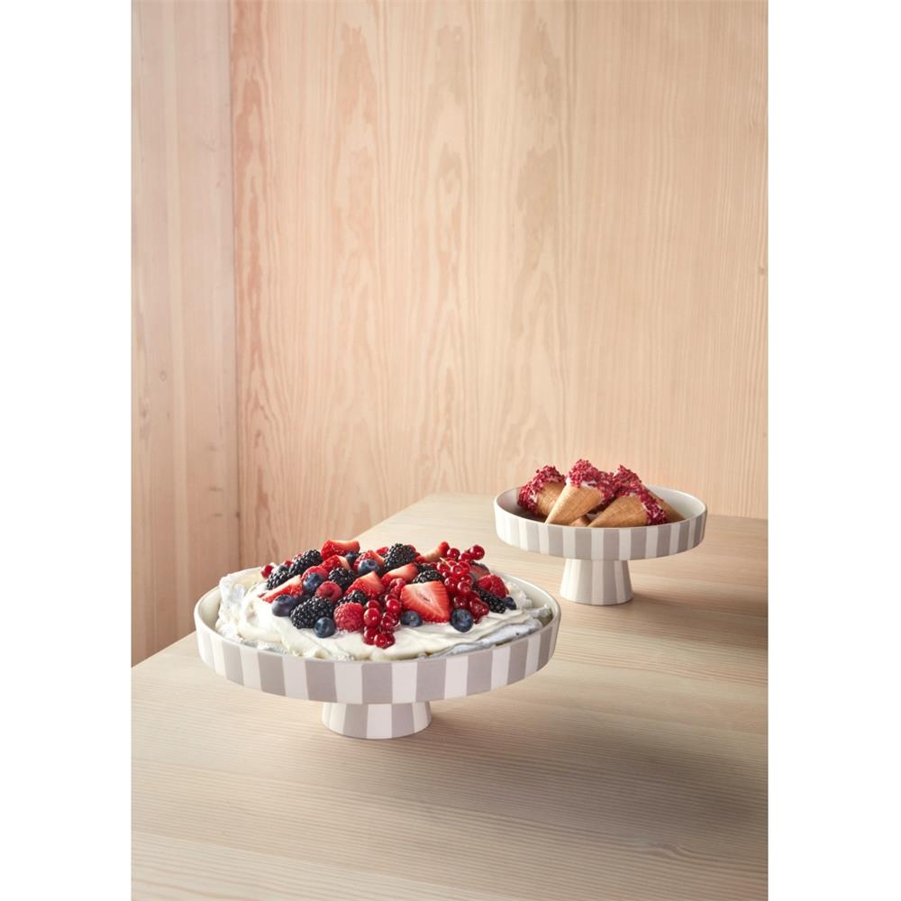 OYOY Toppu Tablett - 27x9 cm, Beige/Grau gestreift - als Tortenständer, Tortenplatte, Obstschale