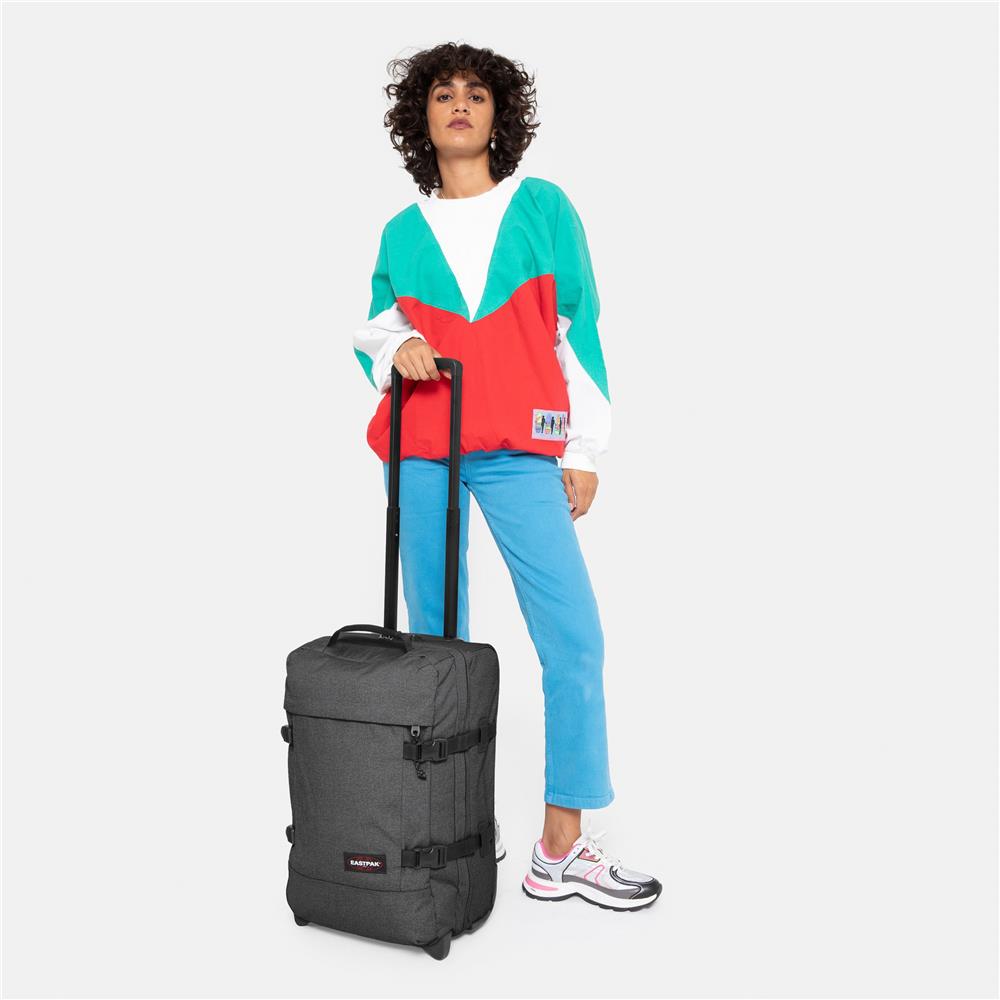 Eastpak TRANVERZ S, Kleiner Reisetrolley, Black Denim (grau), 42L, Rollkoffer mit 2 Rädern und TSA-Schloss