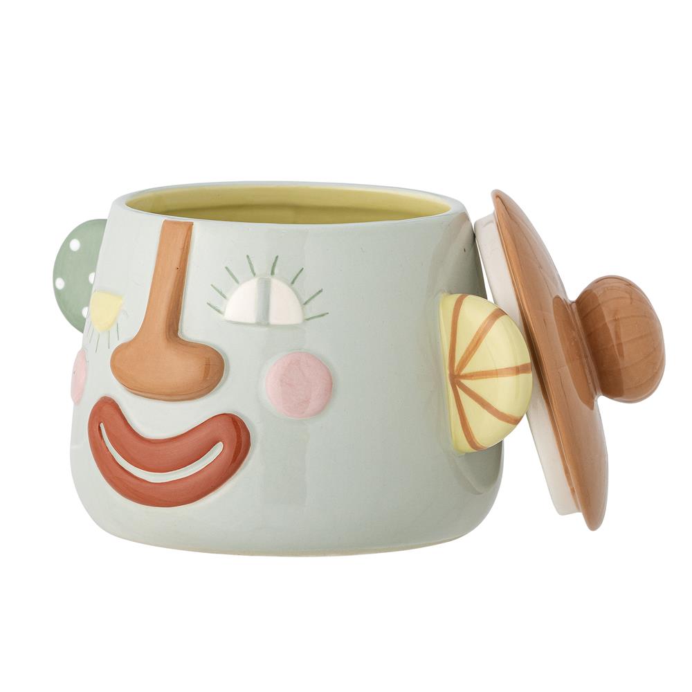 Bloomingville MINI Sylvie Gefäß mit Deckel, Clown, Grau, Steingut