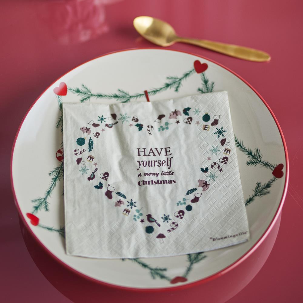 Bloomingville Paia Weihnachtsservietten mit Herz-Motiv, 20 Servietten