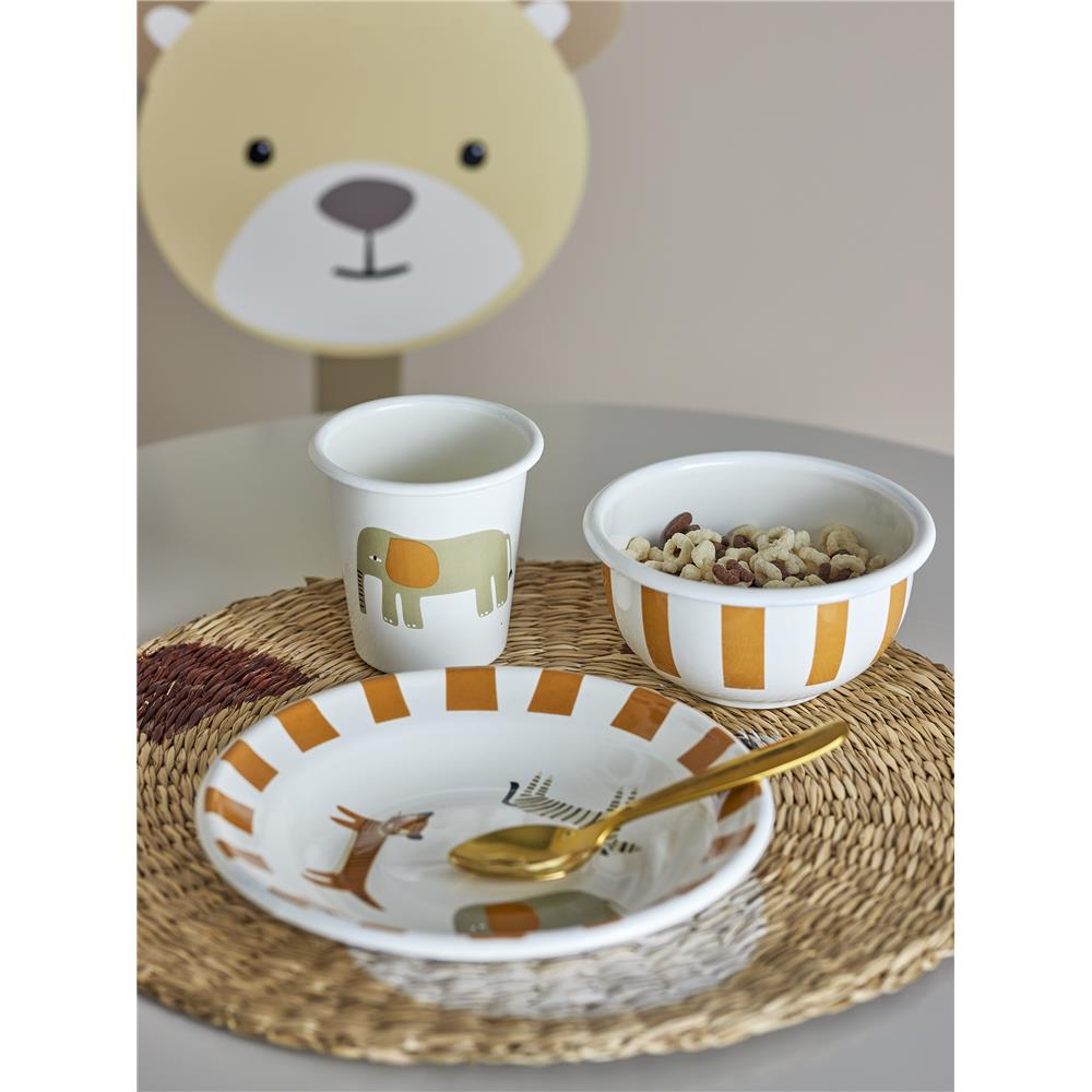 Bloomingville MINI Jesse Geschirr-Set, Orange, Eisen, 3er Set mit Teller + Schüssel + Becher