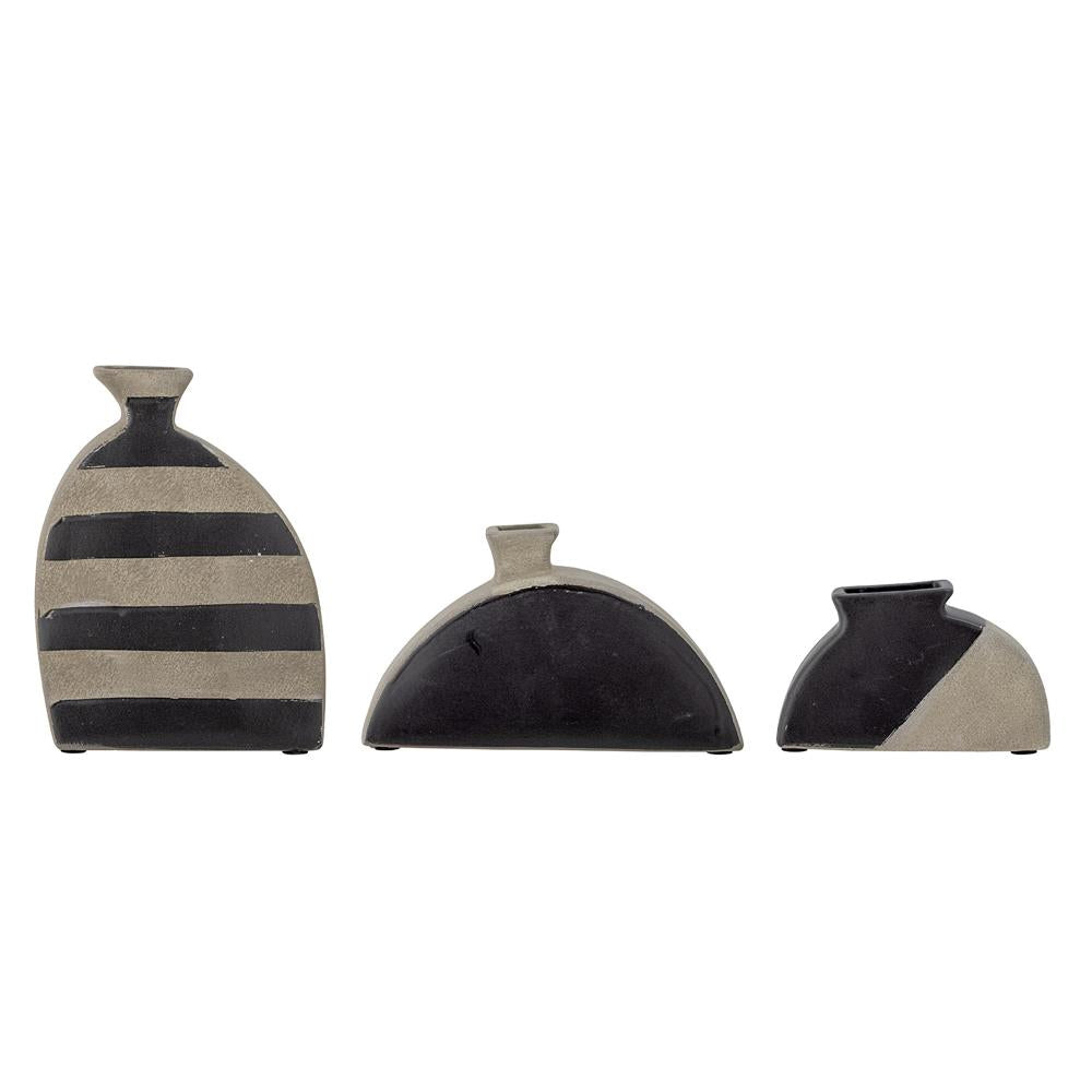 Bloomingville Nezha Deko-Vase in Schwarz aus Terrakotta, 3er Set