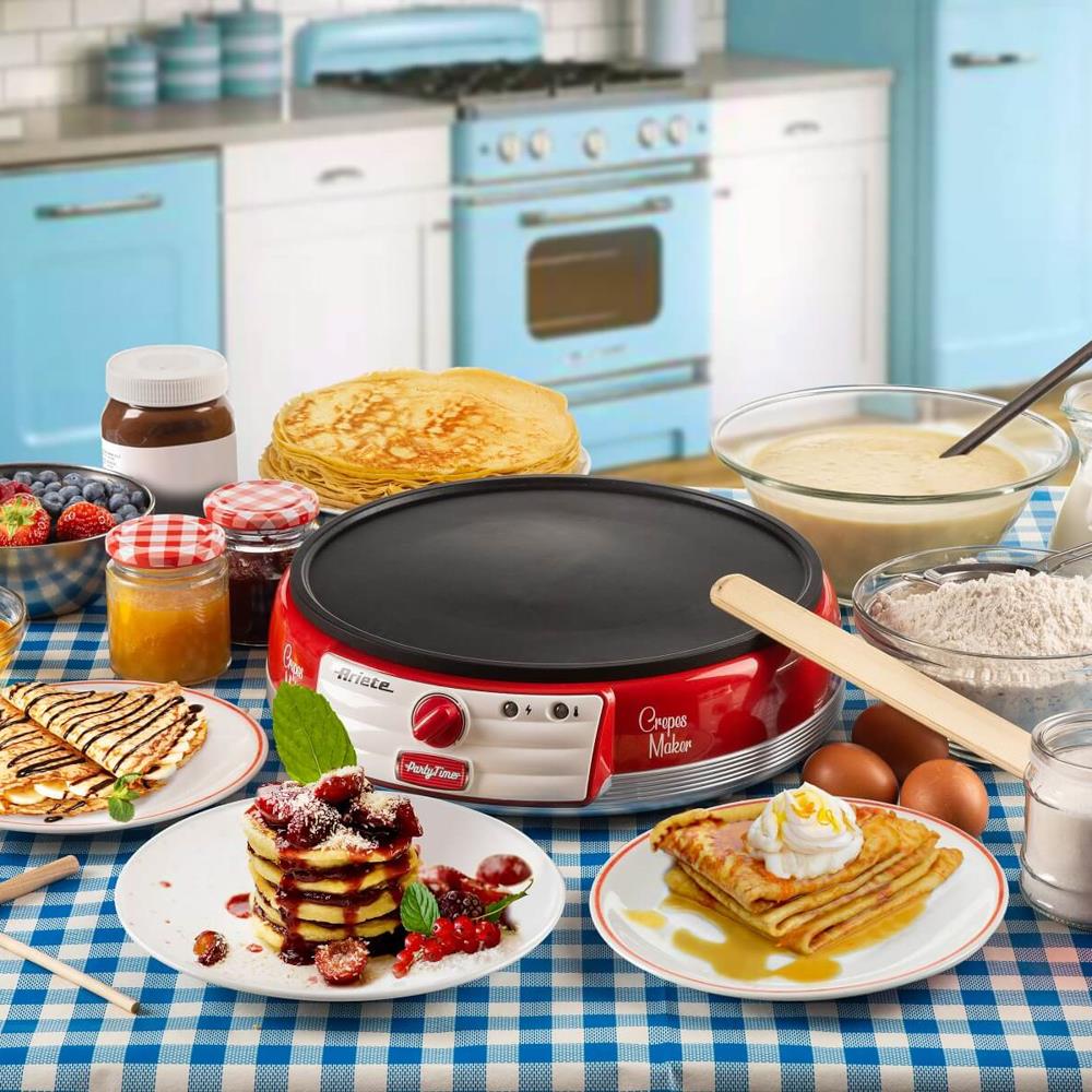 Ariete Party Time Crepes-Maker, Rot, Crepes-Maschine, Retro-Design, 50er Jahre-Stil