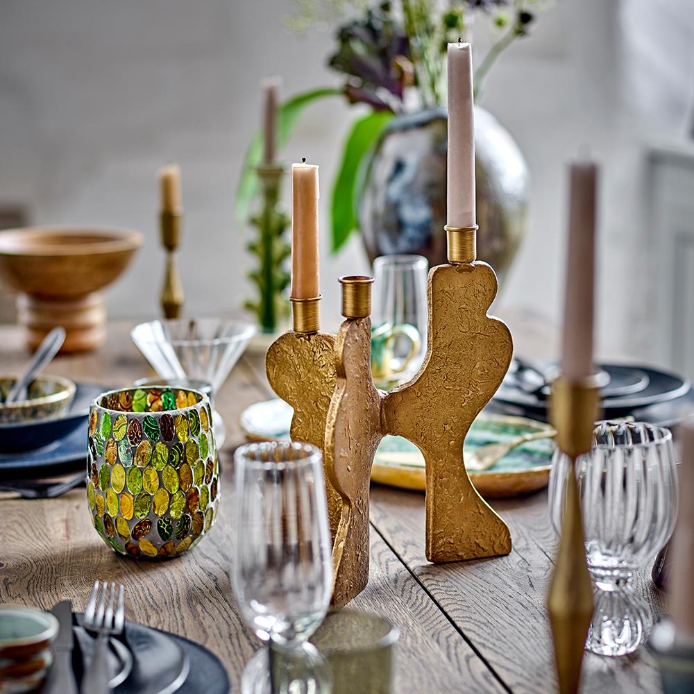 Bloomingville Lux Kerzenhalter, Gold, Metall – 3-flammiger Eyecatcher mit strukturierter Oberfläche