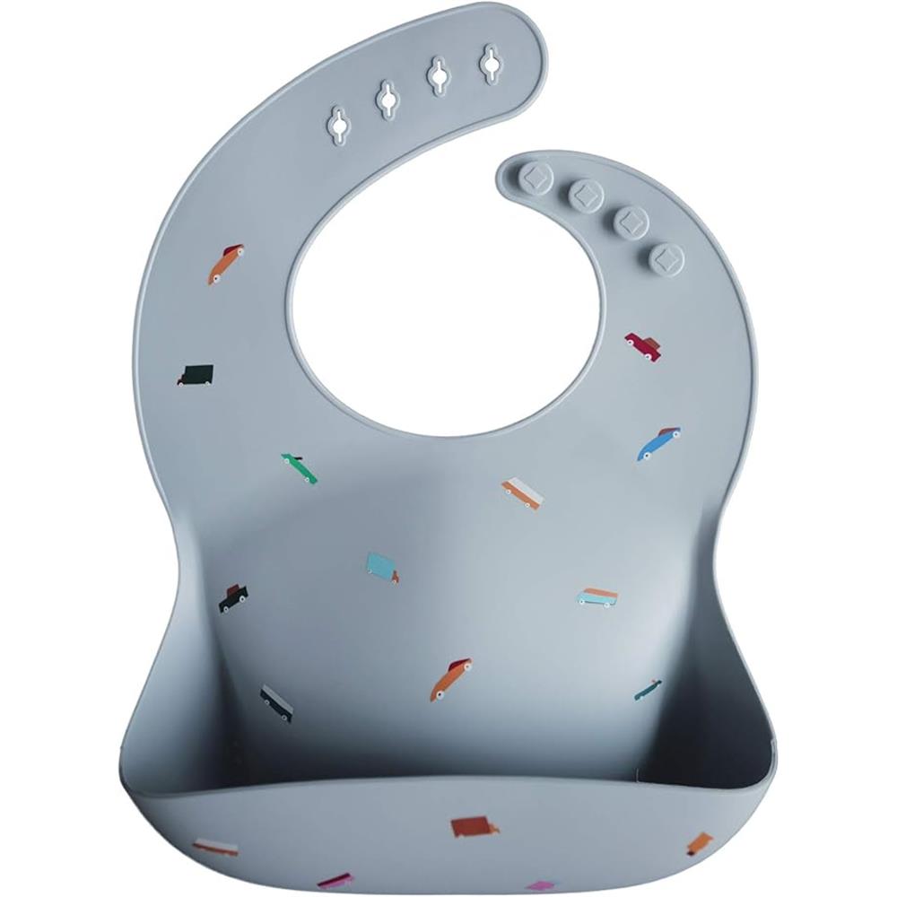 Mushie Silikon-Lätzchen, Retro Cars, mit Auffangschale, BPA-frei