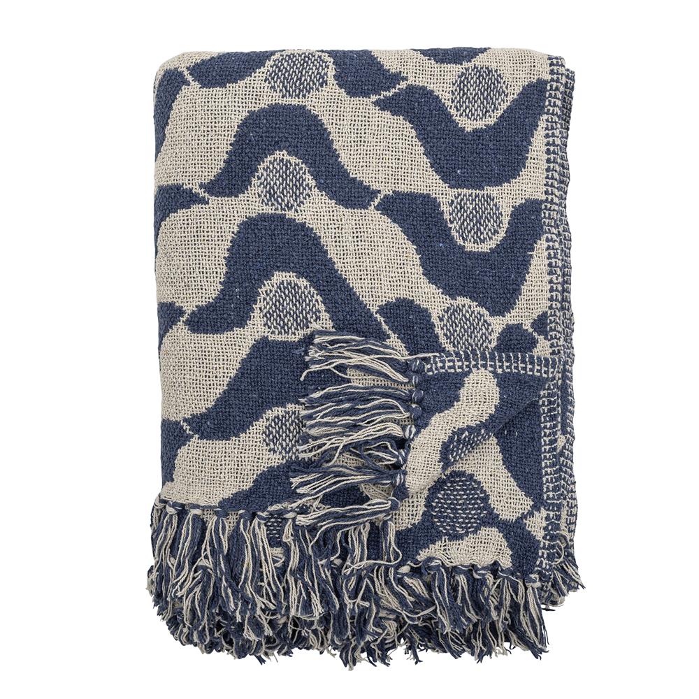 Bloomingville Santena Decke blau 160x130 cm aus recycelter Baumwolle – Wohndecke Kuscheldecke