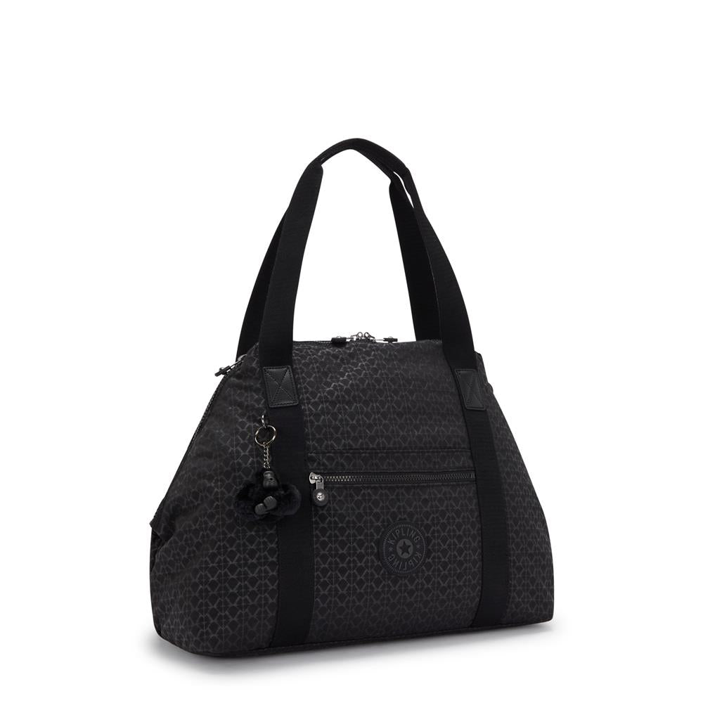 Kipling ART M, multifunktionale Tragetasche, Signature Emb (schwarz), Reisetasche mit Trolleyhalterung